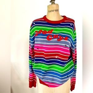 Chucky Halloween Childs Play “Good Guys” Striped Distressed Sweater Adult M